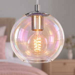 Eglo ariscani 2 lampada a sospensione 20cm per camera da letto moderna cromata con sfera iridescente