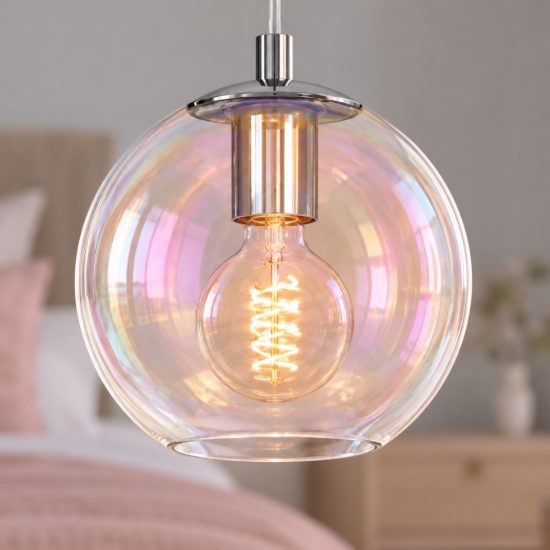 Eglo ariscani 2 lampada a sospensione 20cm per camera da letto moderna cromata con sfera iridescente