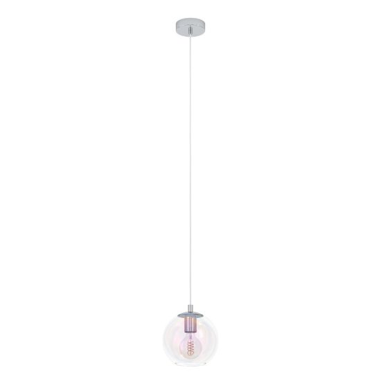 Eglo ariscani 2 lampada a sospensione 20cm per camera da letto moderna cromata con sfera iridescente