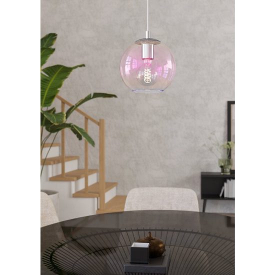 Eglo ariscani 2 lampada a sospensione 20cm per camera da letto moderna cromata con sfera iridescente
