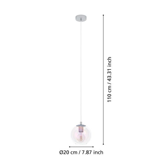 Eglo ariscani 2 lampada a sospensione 20cm per camera da letto moderna cromata con sfera iridescente