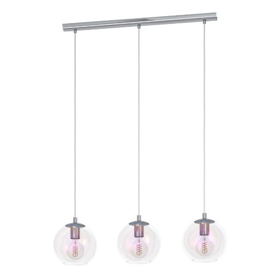 Eglo ariscani 2 lampadario 3 luci 76,5cm per cucina moderno cromato con sfere iridescenti