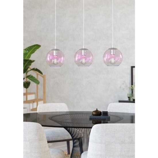 Eglo ariscani 2 lampadario 3 luci 76,5cm per cucina moderno cromato con sfere iridescenti