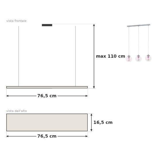 Eglo ariscani 2 lampadario 3 luci 76,5cm per cucina moderno cromato con sfere iridescenti