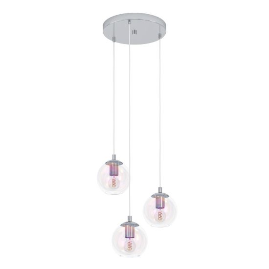 Eglo ariscani 2 lampadario 3 luci 42,5cm per cucina moderno cromato con sfere iridescenti