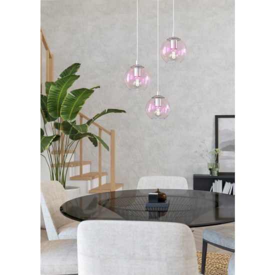 Eglo ariscani 2 lampadario 3 luci 42,5cm per cucina moderno cromato con sfere iridescenti