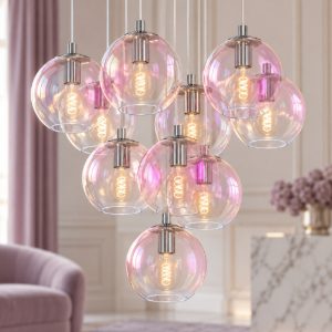Eglo ariscani 2 lampadario 10 luci 64,5cm per sala da pranzo moderno cromato con sfere iridescenti