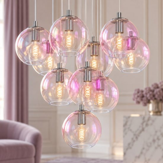 Eglo ariscani 2 lampadario 10 luci 64,5cm per sala da pranzo moderno cromato con sfere iridescenti
