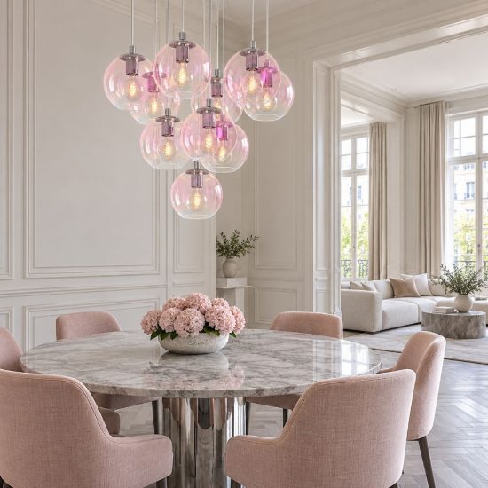 Eglo ariscani 2 lampadario 10 luci 64,5cm per sala da pranzo moderno cromato con sfere iridescenti