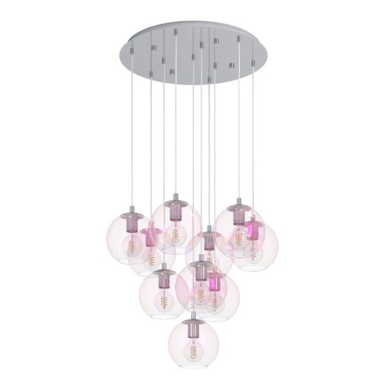 Eglo ariscani 2 lampadario 10 luci 64,5cm per sala da pranzo moderno cromato con sfere iridescenti