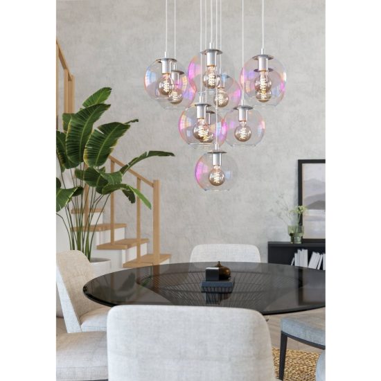 Eglo ariscani 2 lampadario 10 luci 64,5cm per sala da pranzo moderno cromato con sfere iridescenti