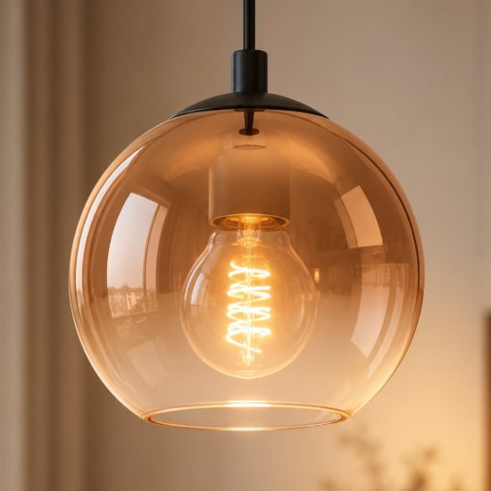 Eglo ariscani 1 lampada a sospensione 20cm per camera da letto moderna nera con sfera ramata