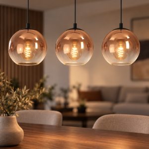 Eglo ariscani 1 lampadario 3 luci 76,5cm per cucina moderno nero con sfere ramate