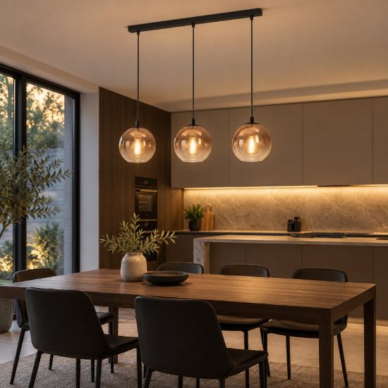 Eglo ariscani 1 lampadario 3 luci 76,5cm per cucina moderno nero con sfere ramate