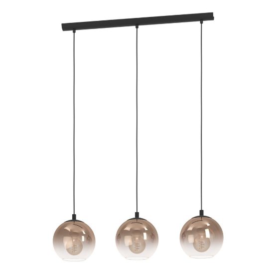 Eglo ariscani 1 lampadario 3 luci 76,5cm per cucina moderno nero con sfere ramate