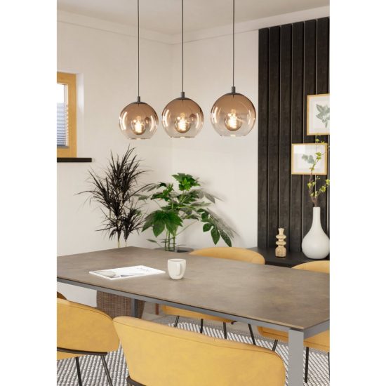 Eglo ariscani 1 lampadario 3 luci 76,5cm per cucina moderno nero con sfere ramate