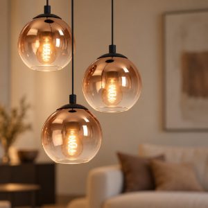 Eglo ariscani 1 lampadario 3 luci 42,5cm per cucina moderno nero con sfere ramate