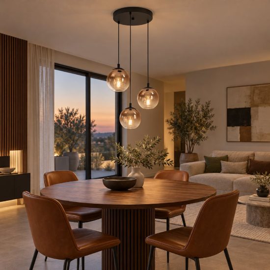Eglo ariscani 1 lampadario 3 luci 42,5cm per cucina moderno nero con sfere ramate