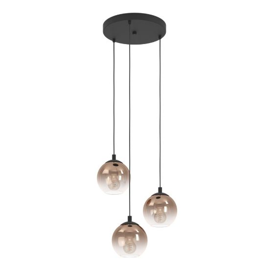 Eglo ariscani 1 lampadario 3 luci 42,5cm per cucina moderno nero con sfere ramate