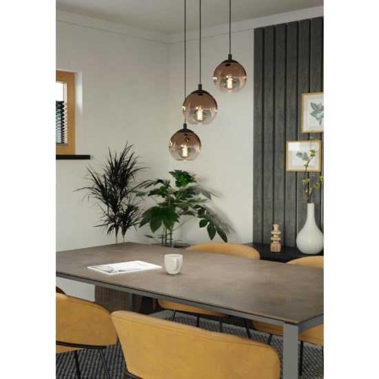 Eglo ariscani 1 lampadario 3 luci 42,5cm per cucina moderno nero con sfere ramate