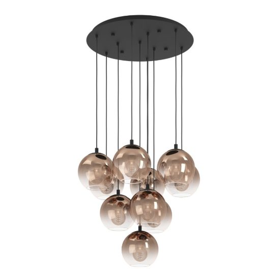 Eglo ariscani 1 lampadario 10 luci 64,5cm per sala da pranzo moderno nero con sfere ramate