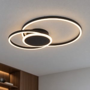 Eglo amandolo 2 plafoniera led 22w rgb 2700k 6500k 52cm con telecomando per soggiorno moderna due anelli nera
