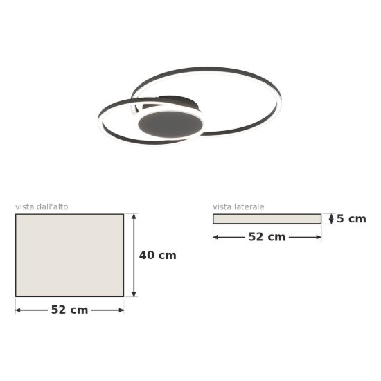 Eglo amandolo 2 plafoniera led 22w rgb 2700k 6500k 52cm con telecomando per soggiorno moderna due anelli nera