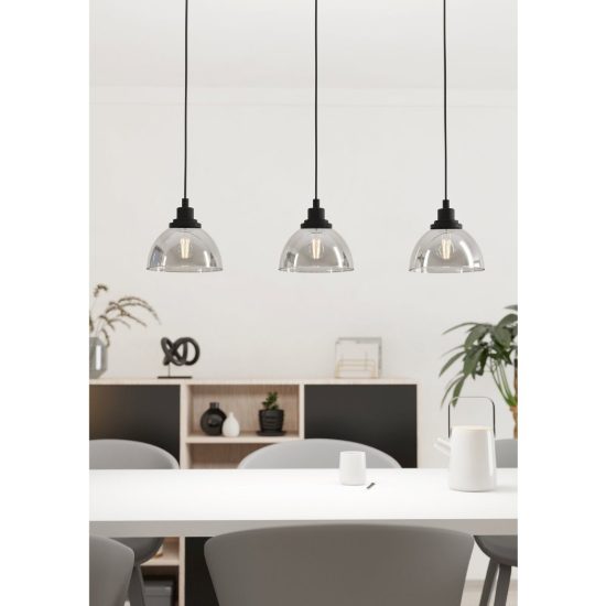 Eglo beleser lampadario a sospensione 3 luci 90,5cm per cucina moderno nero