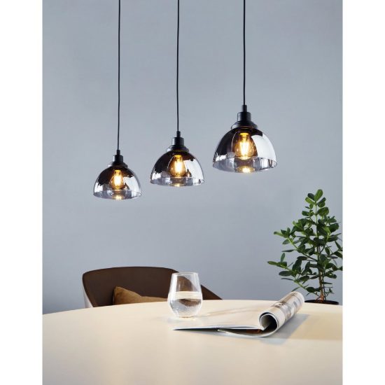 Eglo beleser lampadario a sospensione 3 luci 90,5cm per cucina moderno nero