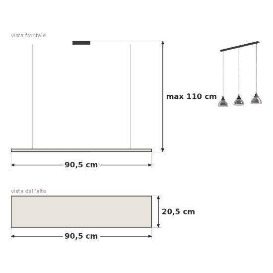 Eglo beleser lampadario a sospensione 3 luci 90,5cm per cucina moderno nero