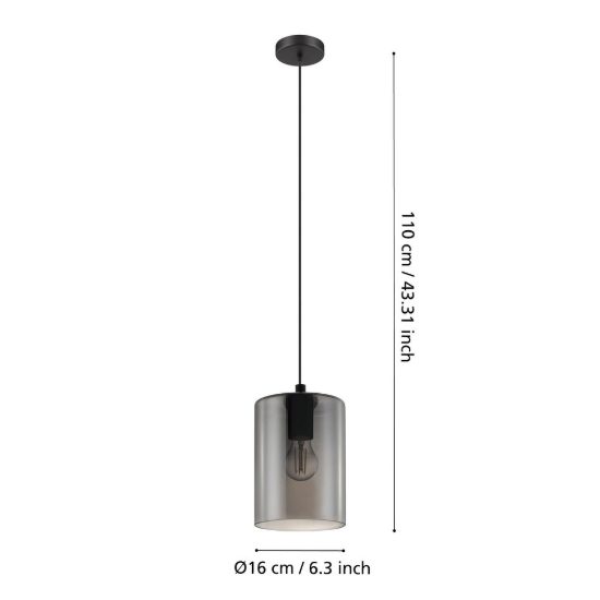 Eglo cadaques 1 lampada a sospensione 16cm per camera da letto moderna nera