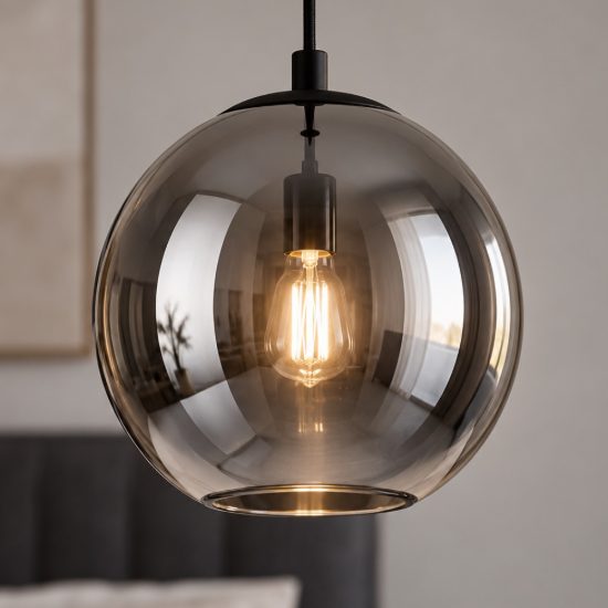 Eglo ariscani lampada a sospensione 20cm per camera da letto moderna nera con sfera fumé