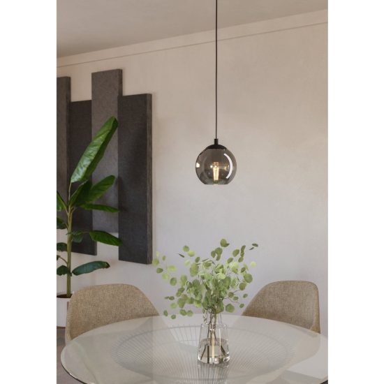Eglo ariscani lampada a sospensione 20cm per camera da letto moderna nera con sfera fumé