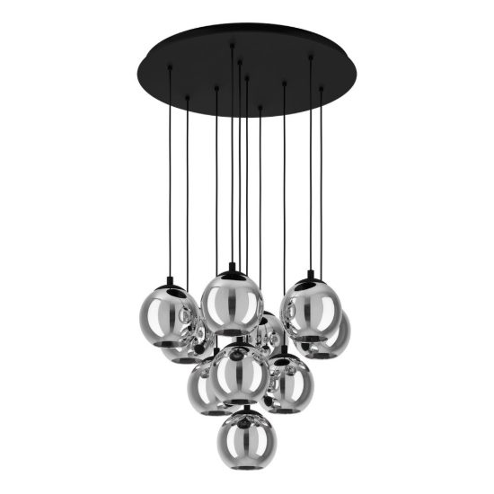Eglo ariscani lampadario a sospensione 10 luci 65,5cm per sala da pranzo moderno nero con sfere fumé