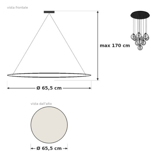 Eglo ariscani lampadario a sospensione 10 luci 65,5cm per sala da pranzo moderno nero con sfere fumé