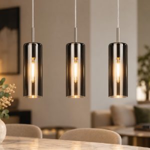 Eglo selvino lampadario a sospensione 3 luci 71cm per cucina moderno nichel opaco