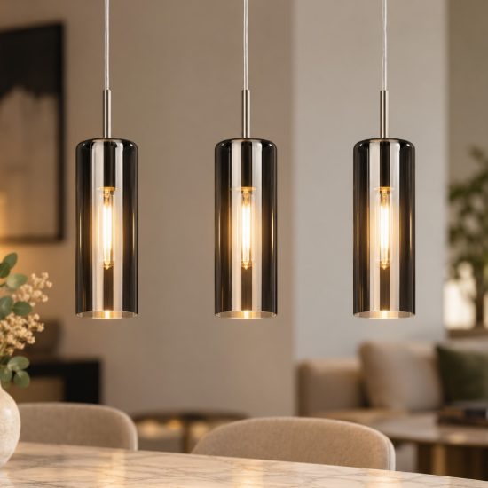 Eglo selvino lampadario a sospensione 3 luci 71cm per cucina moderno nichel opaco