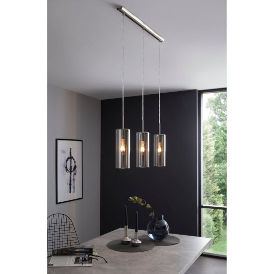 Eglo selvino lampadario a sospensione 3 luci 71cm per cucina moderno nichel opaco