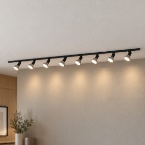 Sistema binario 300cm monofase nero 8 spot e27 orientabili