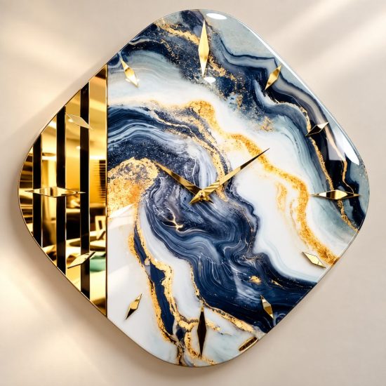Orologio rombo per parete in resina dettagli oro lucido 50x50 cm