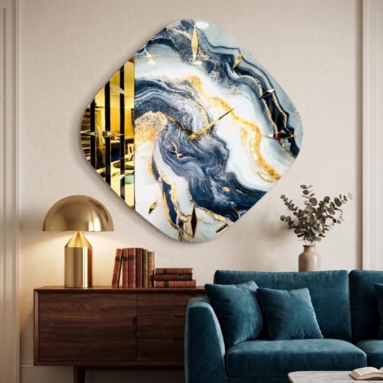 Orologio rombo per parete in resina dettagli oro lucido 50x50 cm