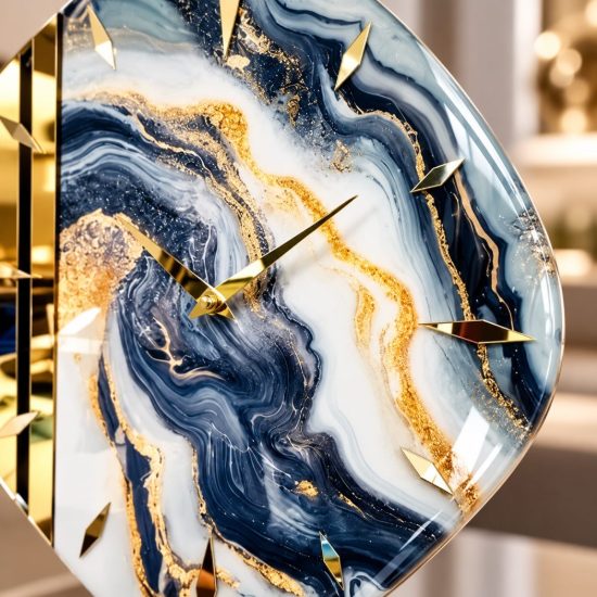 Orologio rombo per parete in resina dettagli oro lucido 50x50 cm