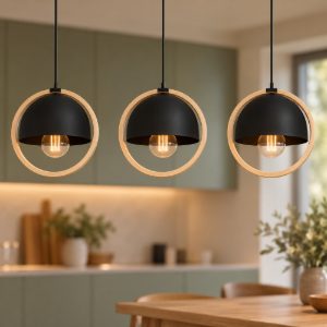 Eglo callow lampadario a sospensione 3 luci 93cm per cucina moderno nero e marrone
