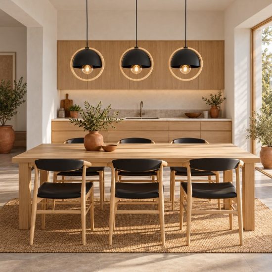Eglo callow lampadario a sospensione 3 luci 93cm per cucina moderno nero e marrone
