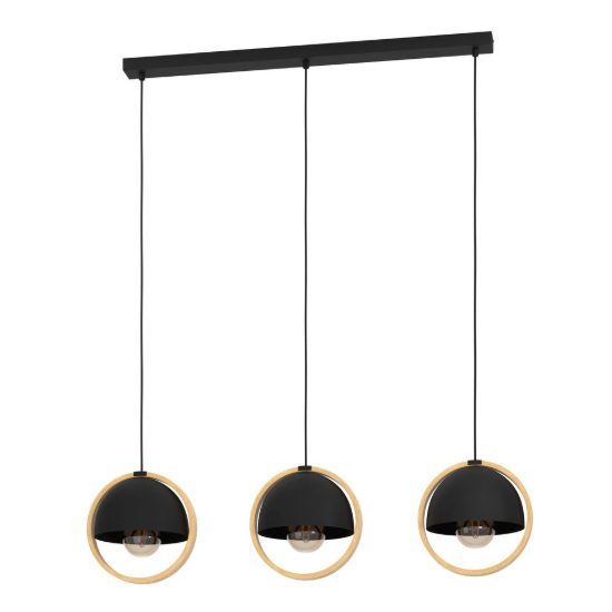 Eglo callow lampadario a sospensione 3 luci 93cm per cucina moderno nero e marrone