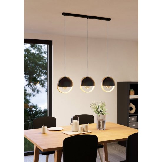 Eglo callow lampadario a sospensione 3 luci 93cm per cucina moderno nero e marrone