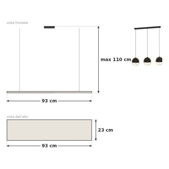 Eglo callow lampadario a sospensione 3 luci 93cm per cucina moderno nero e marrone