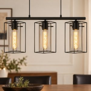 Eglo loncino lampadario a sospensione 3 luci 74,5cm per cucina industriale nero con vetri fumé