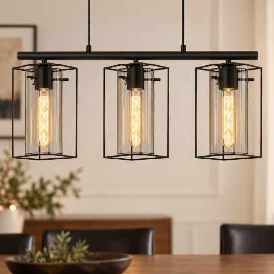 Eglo loncino lampadario a sospensione 3 luci 74,5cm per cucina industriale nero con vetri fumé