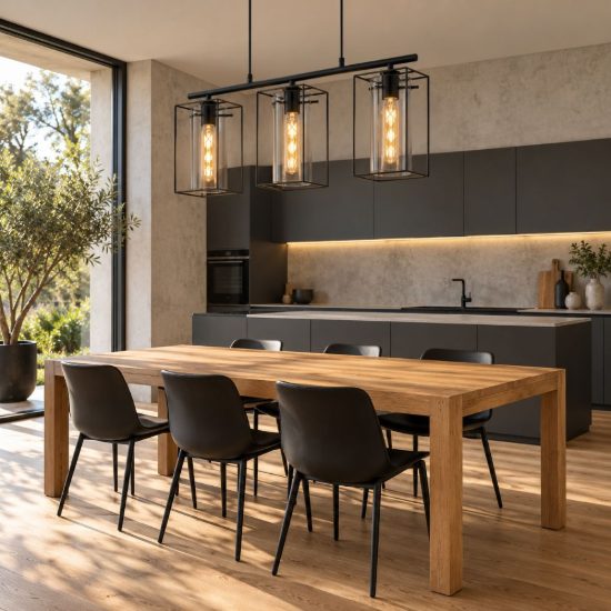Eglo loncino lampadario a sospensione 3 luci 74,5cm per cucina industriale nero con vetri fumé